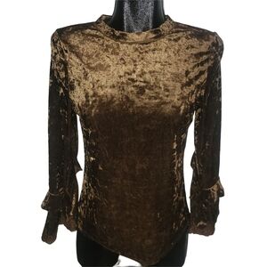 Esqualo Brown Velour Long Bell Sleeve Top Size 6